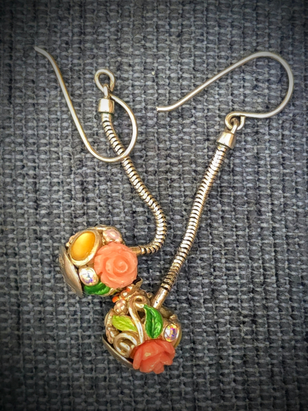 Persona 925 Sterling Silver Floral Rose Enamel Dangle Earring Pair (Pandora Fit)